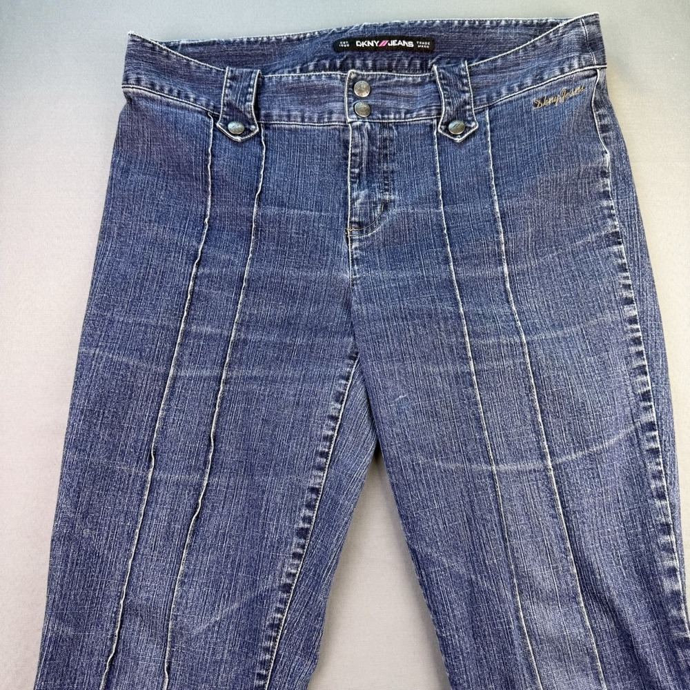 DKNY High‎ Rise Flare Jeans Pants Y2K Denim Front Seams Snaps Size 13